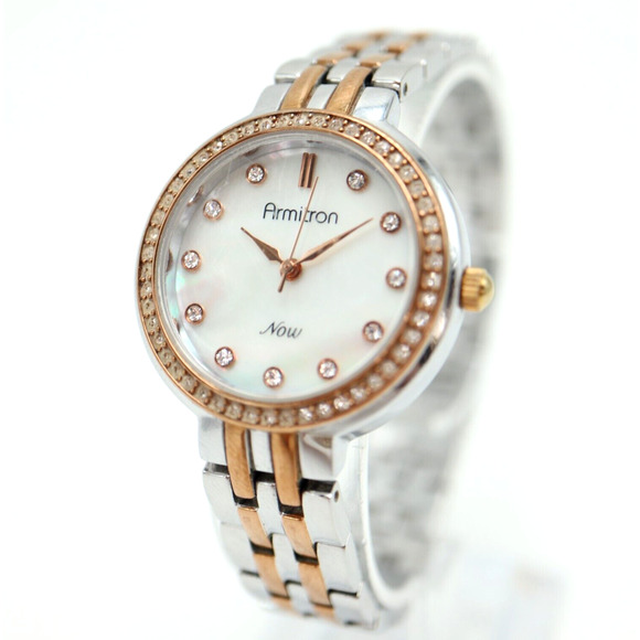Armitron NOW Womens Watch 29mm MOP Dial Two Tone Jewel Bezel with New Battery - Picture 1 of 16